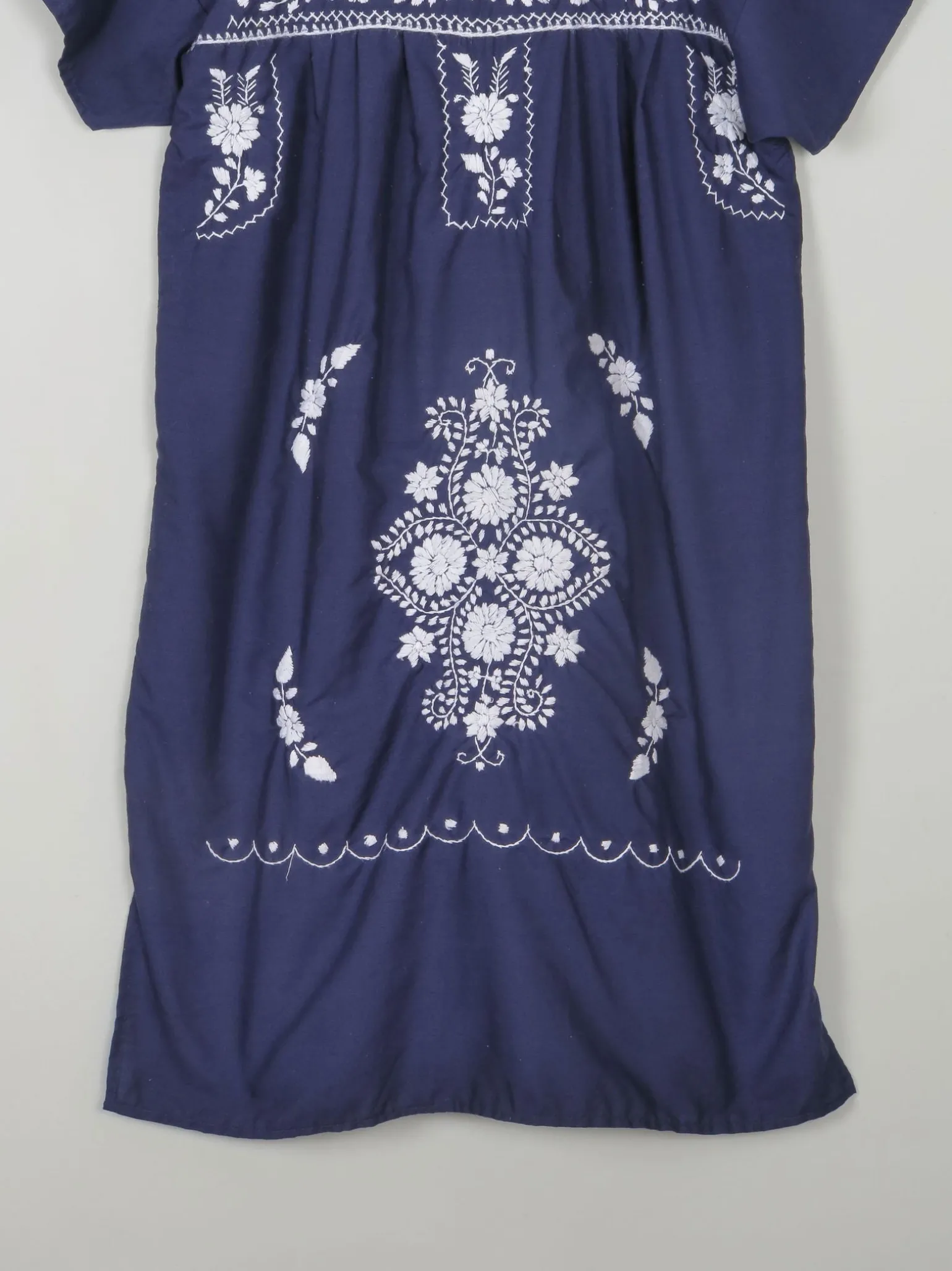Vintage Navy & Blue Embroidered Mexican Dress S/M