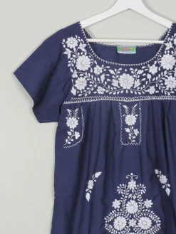 Vintage Navy & Blue Embroidered Mexican Dress S/M