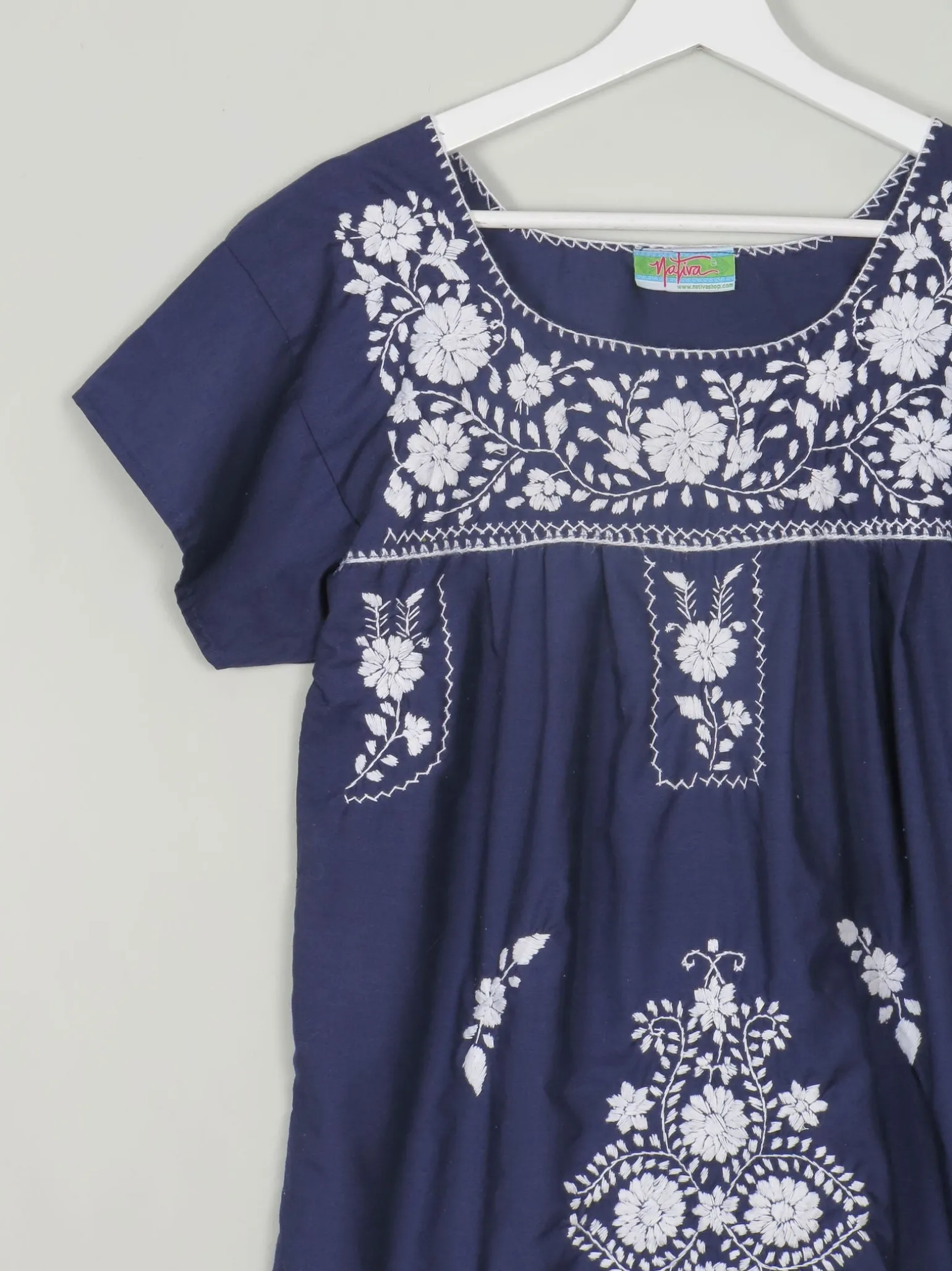 Vintage Navy & Blue Embroidered Mexican Dress S/M