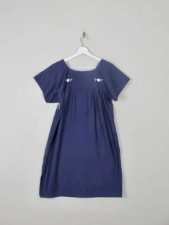 Vintage Navy & Blue Embroidered Mexican Dress S/M