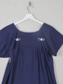 Vintage Navy & Blue Embroidered Mexican Dress S/M