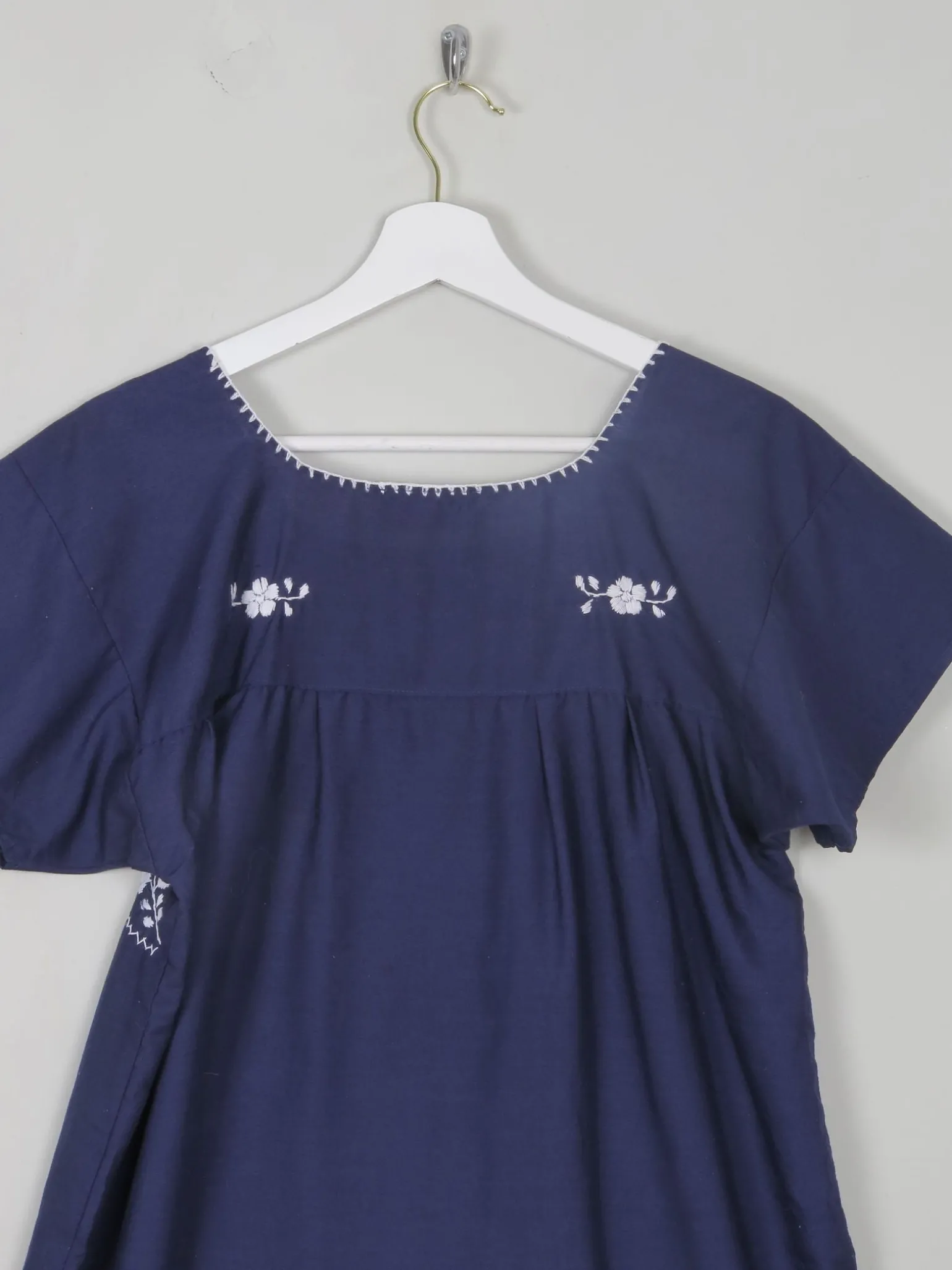 Vintage Navy & Blue Embroidered Mexican Dress S/M