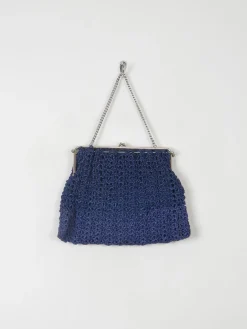 Vintage Navy Crochet Hand Bag