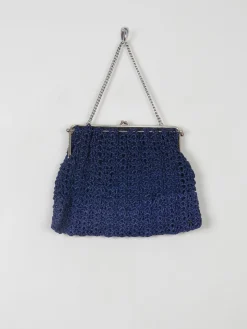 Vintage Navy Crochet Hand Bag