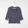 Vintage Navy Polka Dot Blouse With Frills  S