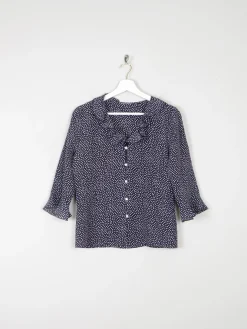 Vintage Navy Polka Dot Blouse With Frills S