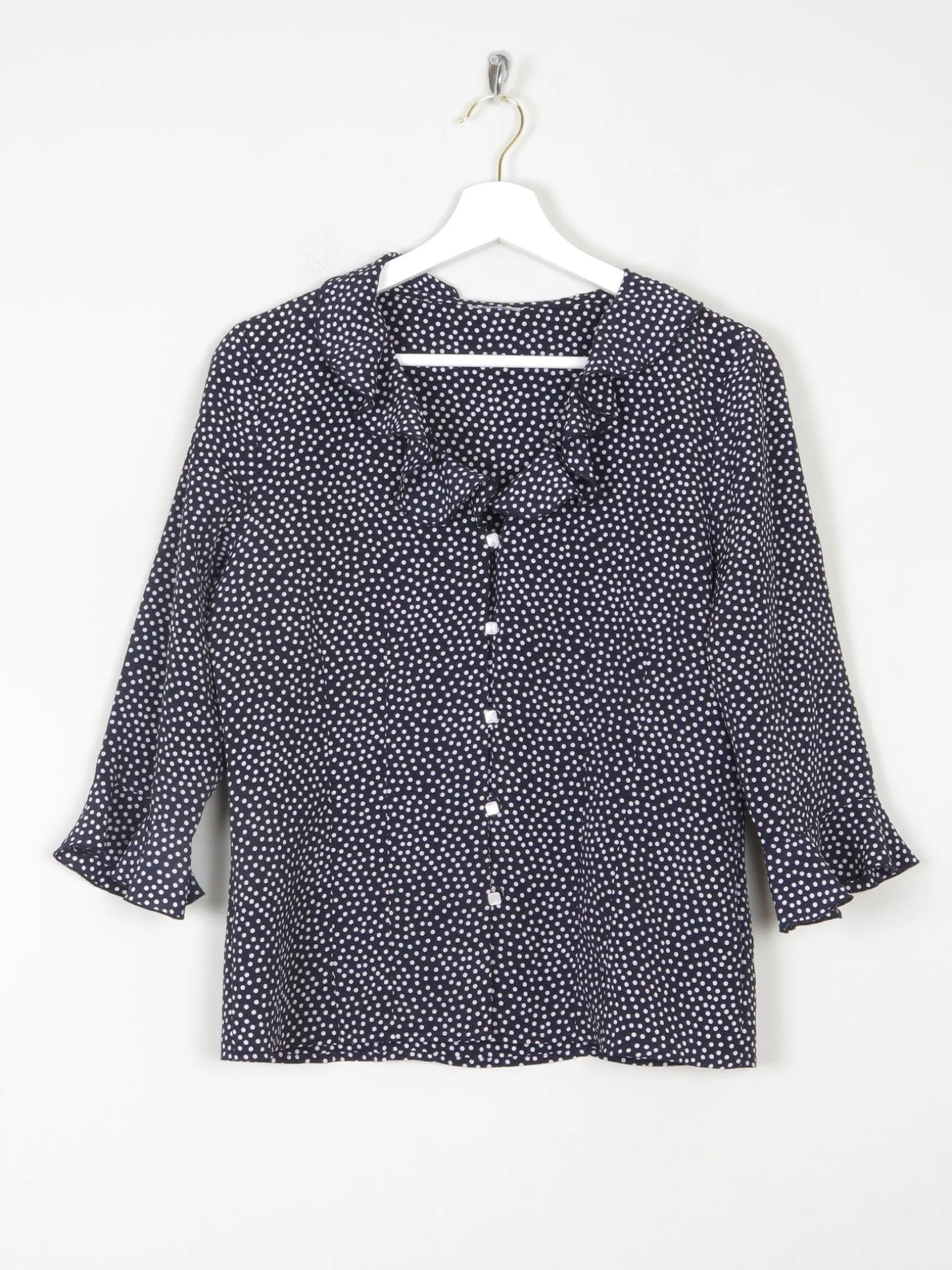 Vintage Navy Polka Dot Blouse With Frills  S