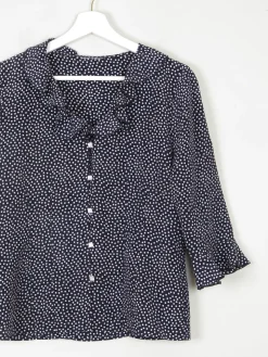 Vintage Navy Polka Dot Blouse With Frills  S