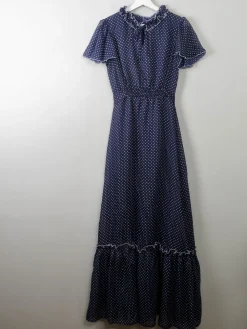 Vintage navy Polka Dot Maxi Dress S