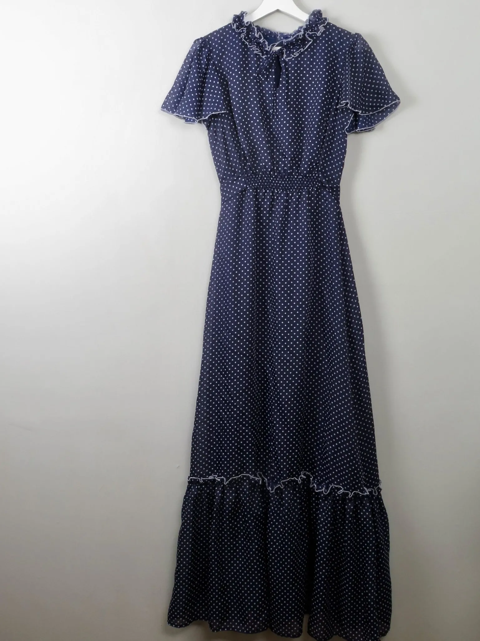 Vintage navy Polka Dot Maxi Dress S