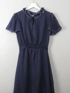 Vintage navy Polka Dot Maxi Dress S