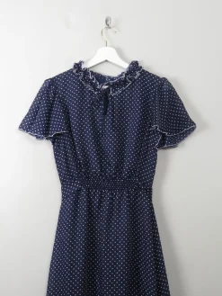 Vintage navy Polka Dot Maxi Dress S