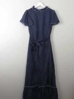 Vintage navy Polka Dot Maxi Dress S