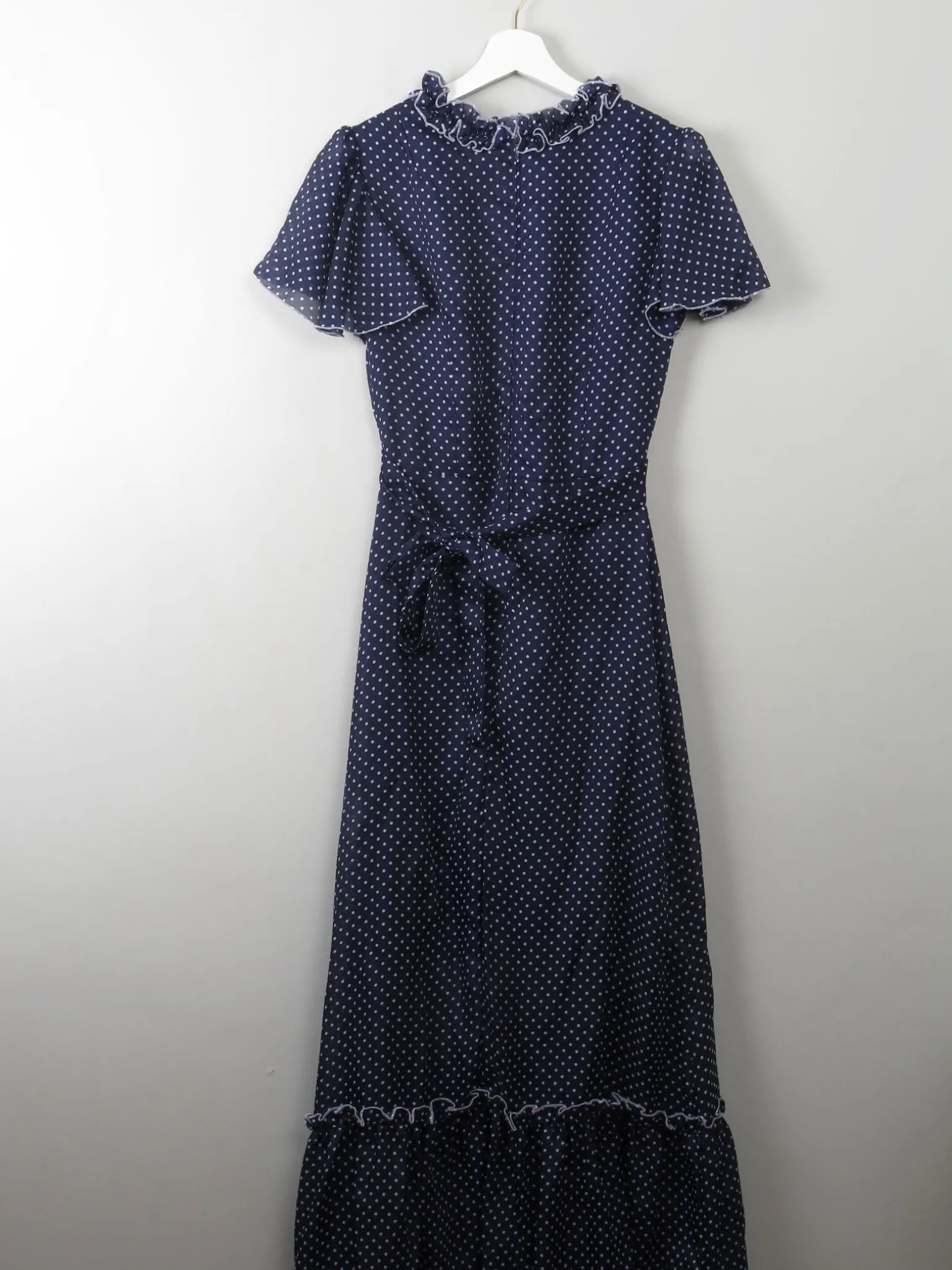 Vintage navy Polka Dot Maxi Dress S