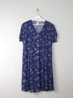 Vintage Navy Printed Dress L/XL