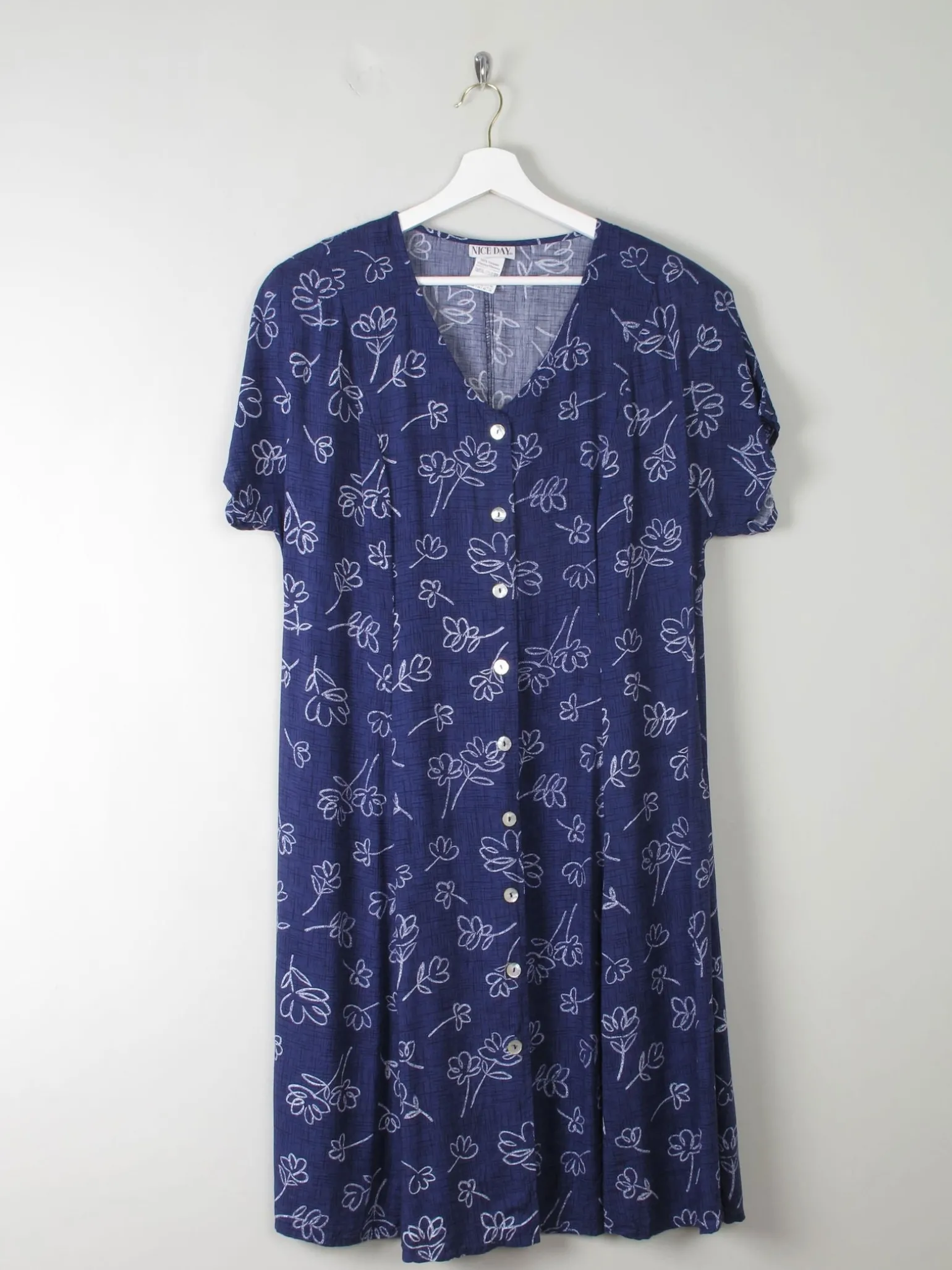 Vintage Navy Printed Dress L/XL