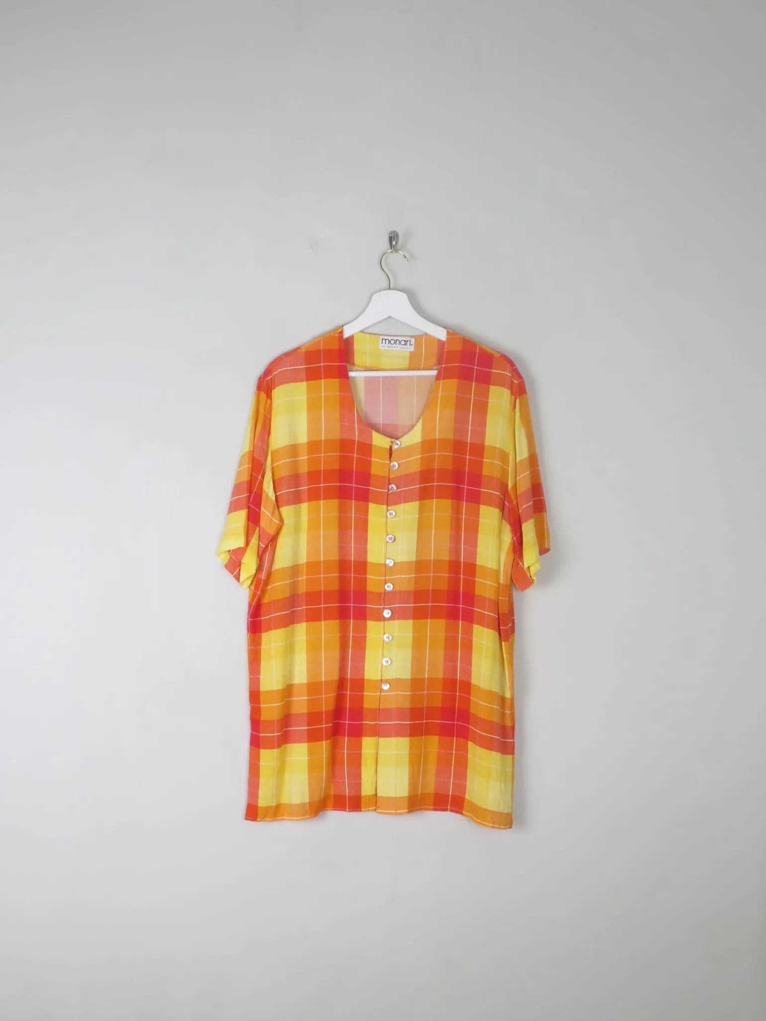 Vintage Orange & Red Check Longline Blouse M/L