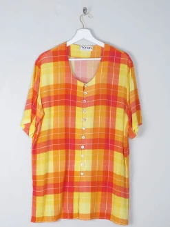 Vintage Orange & Red Check Longline Blouse M/L