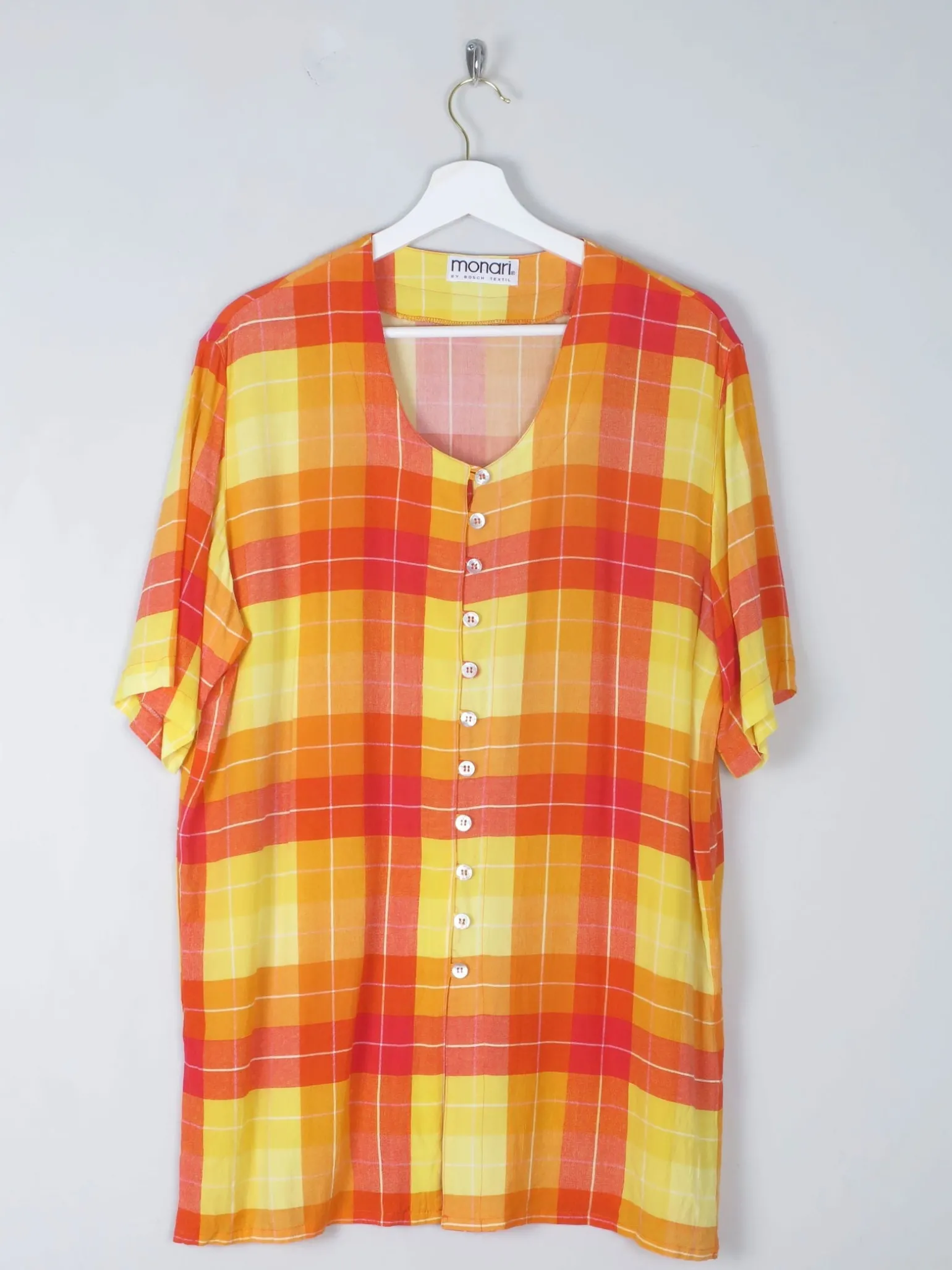 Vintage Orange & Red Check Longline Blouse M/L