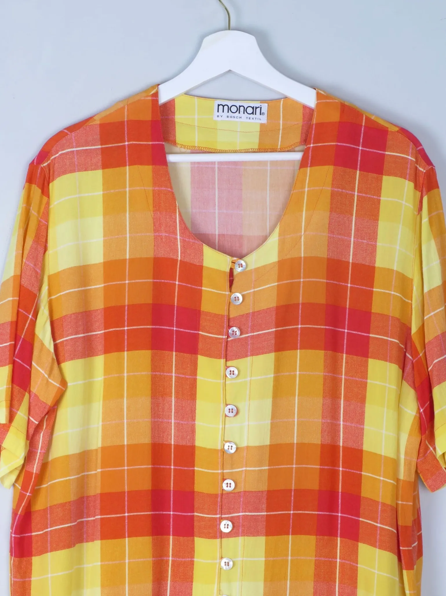 Vintage Orange & Red Check Longline Blouse M/L