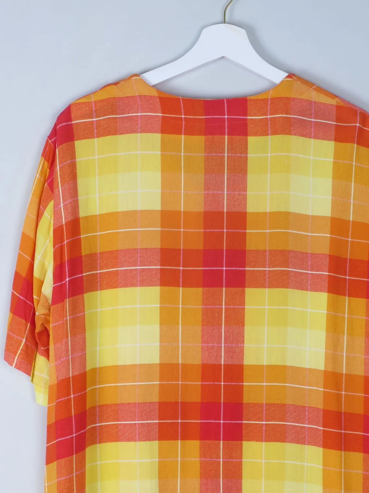 Vintage Orange & Red Check Longline Blouse M/L