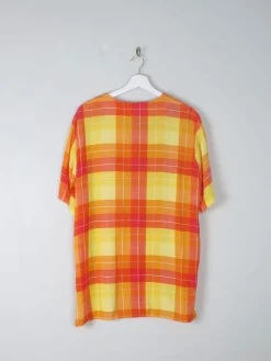 Vintage Orange & Red Check Longline Blouse M/L