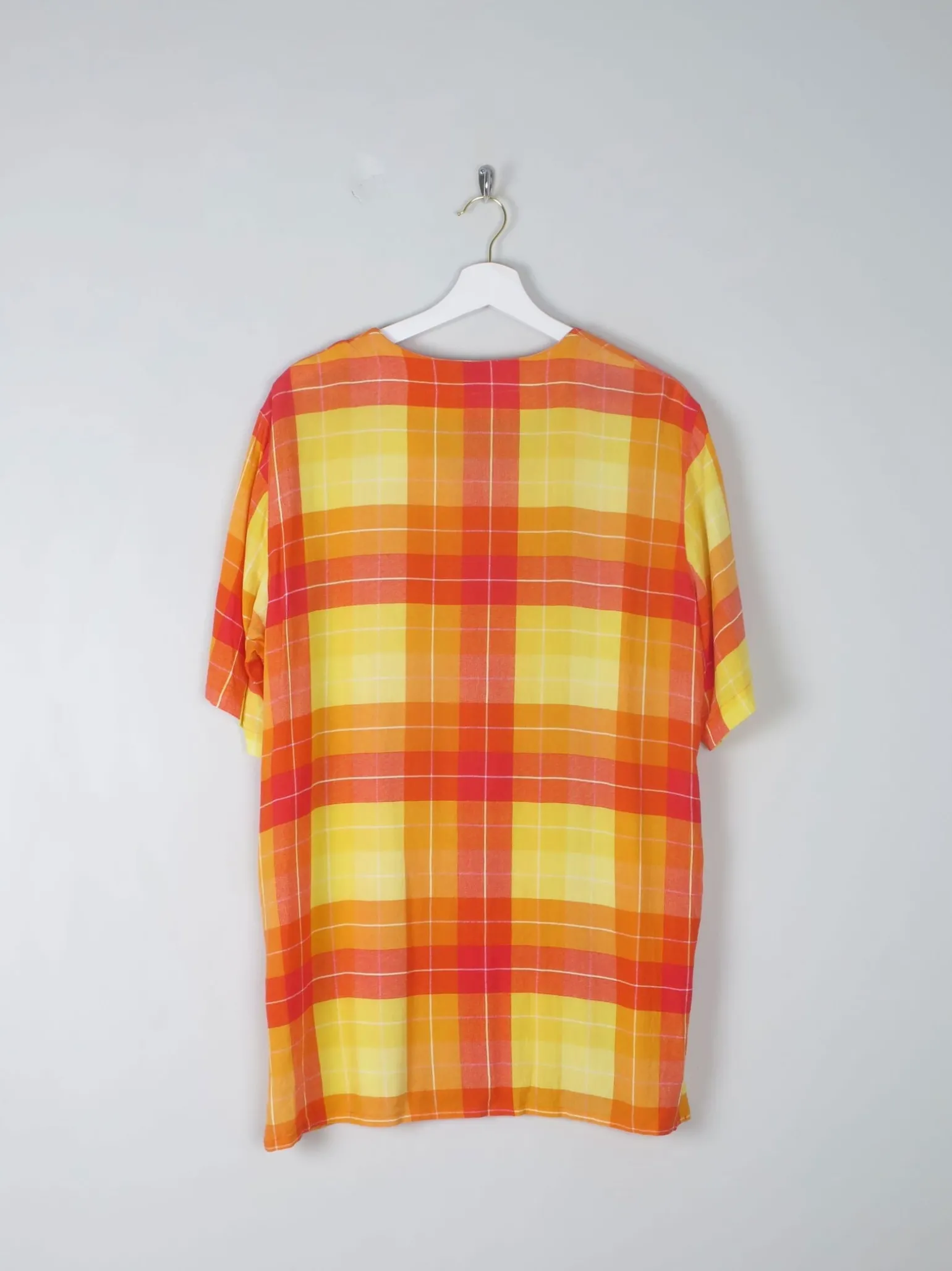 Vintage Orange & Red Check Longline Blouse M/L