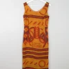 Vintage Orange Printed Dress S