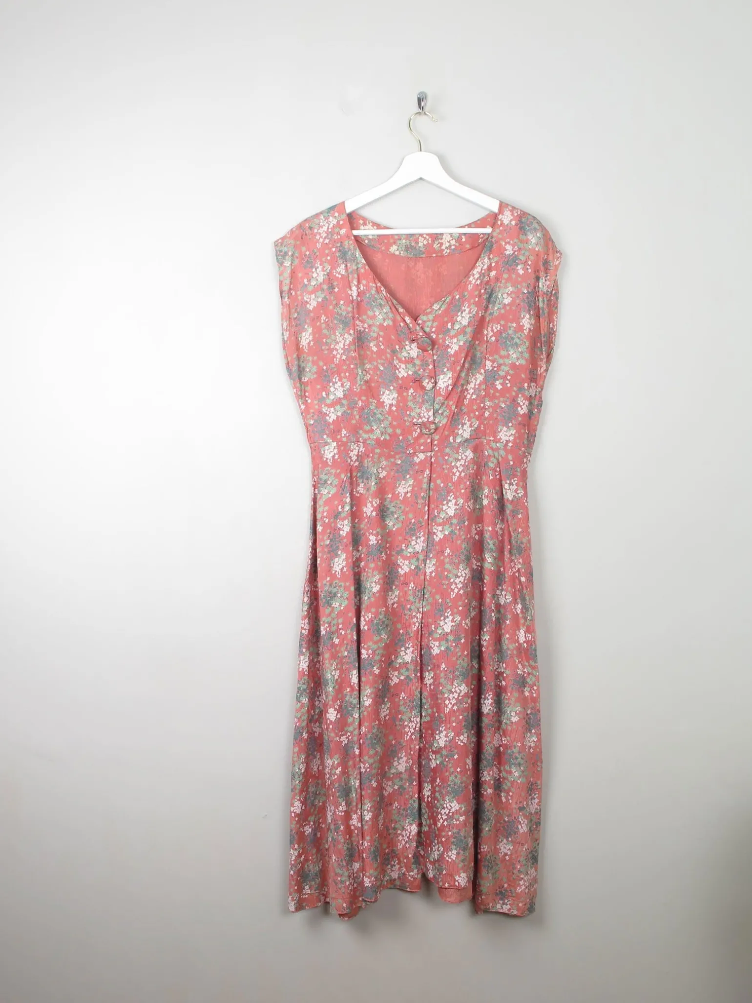 Vintage Pink Floral Silk 1950s Dress M/L