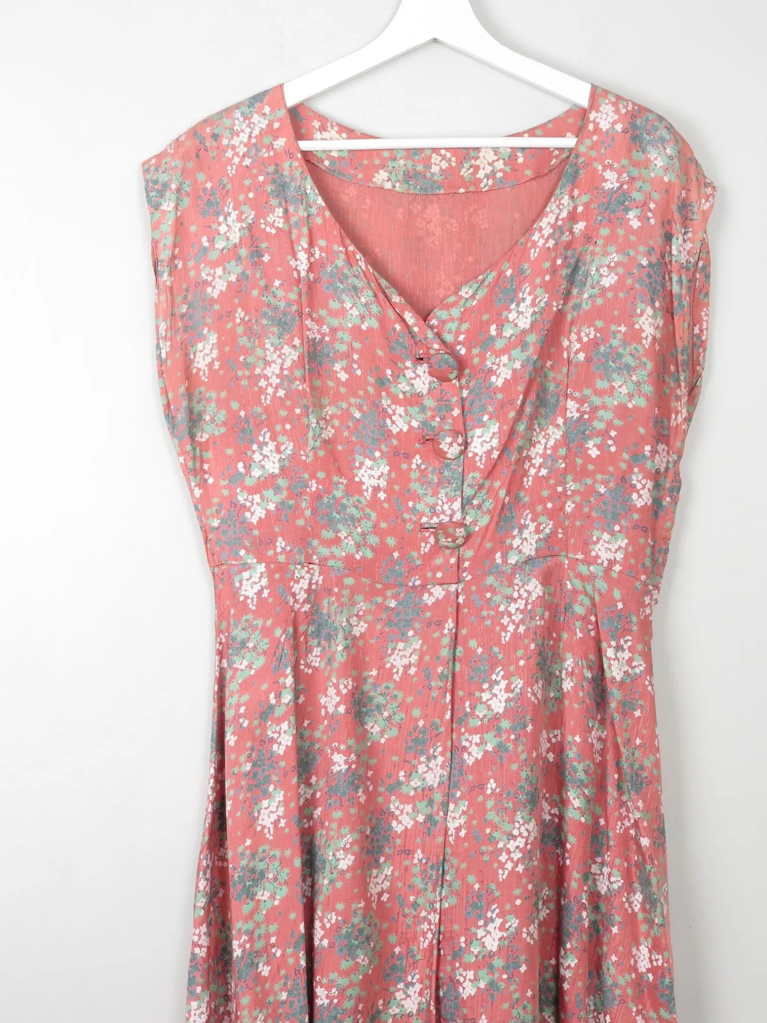 Vintage Pink Floral Silk 1950s Dress M/L