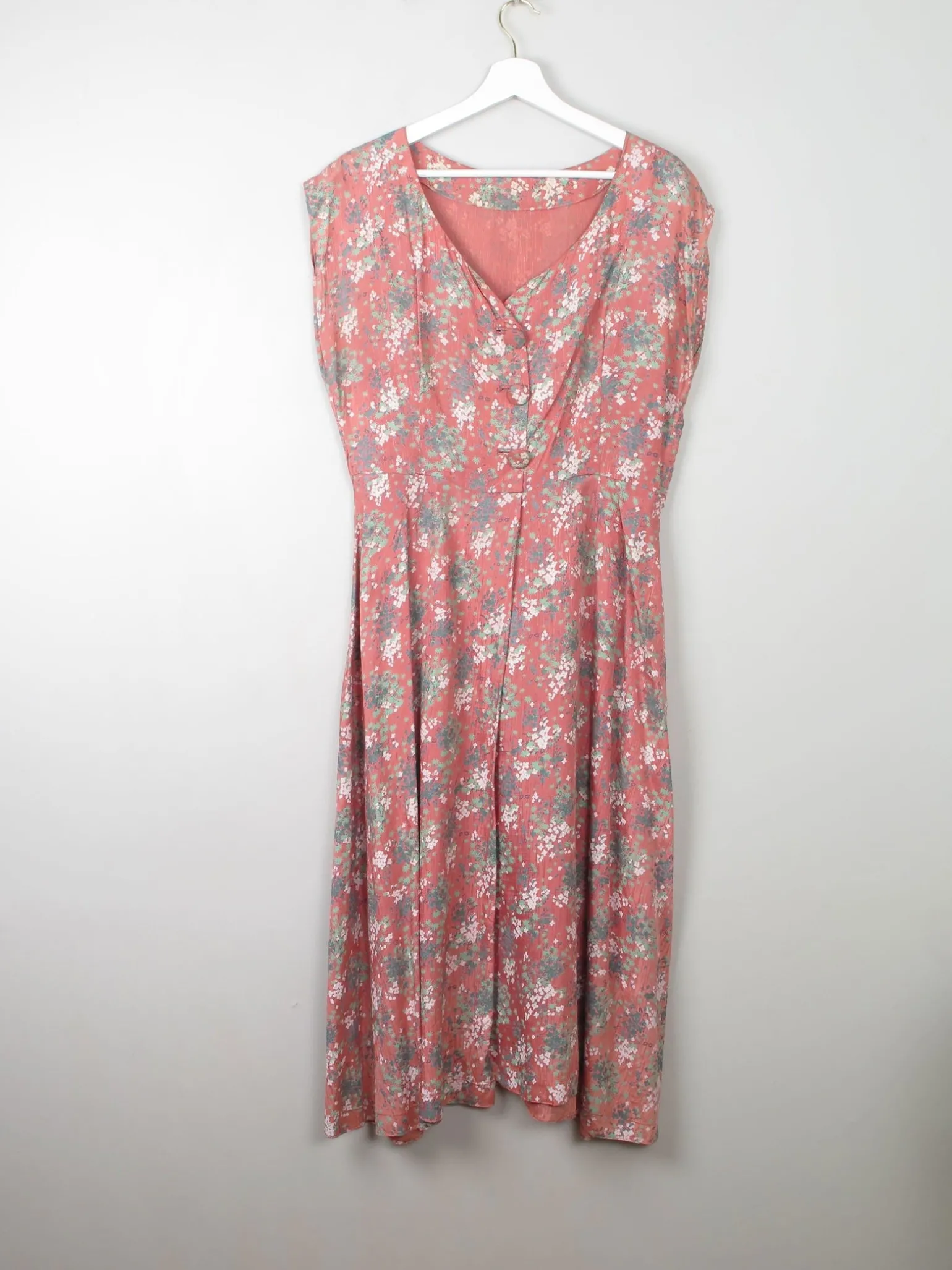 Vintage Pink Floral Silk 1950s Dress M/L
