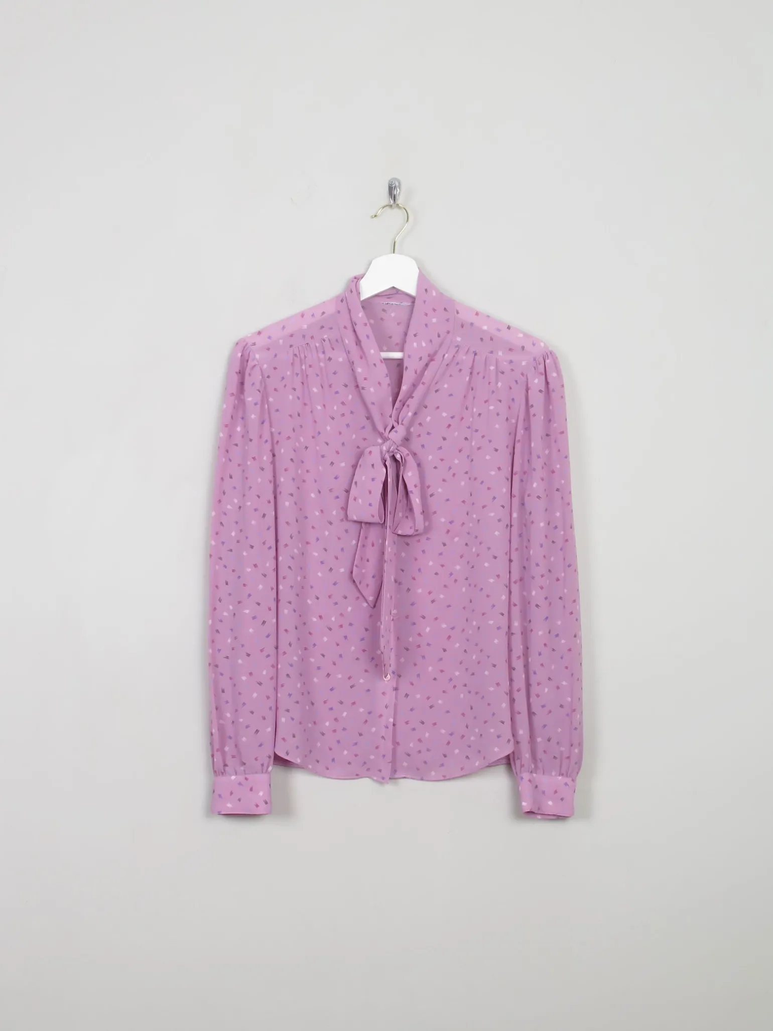 Vintage Pink Printed Tie Neck Blouse M