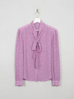Vintage Pink Printed Tie Neck Blouse M
