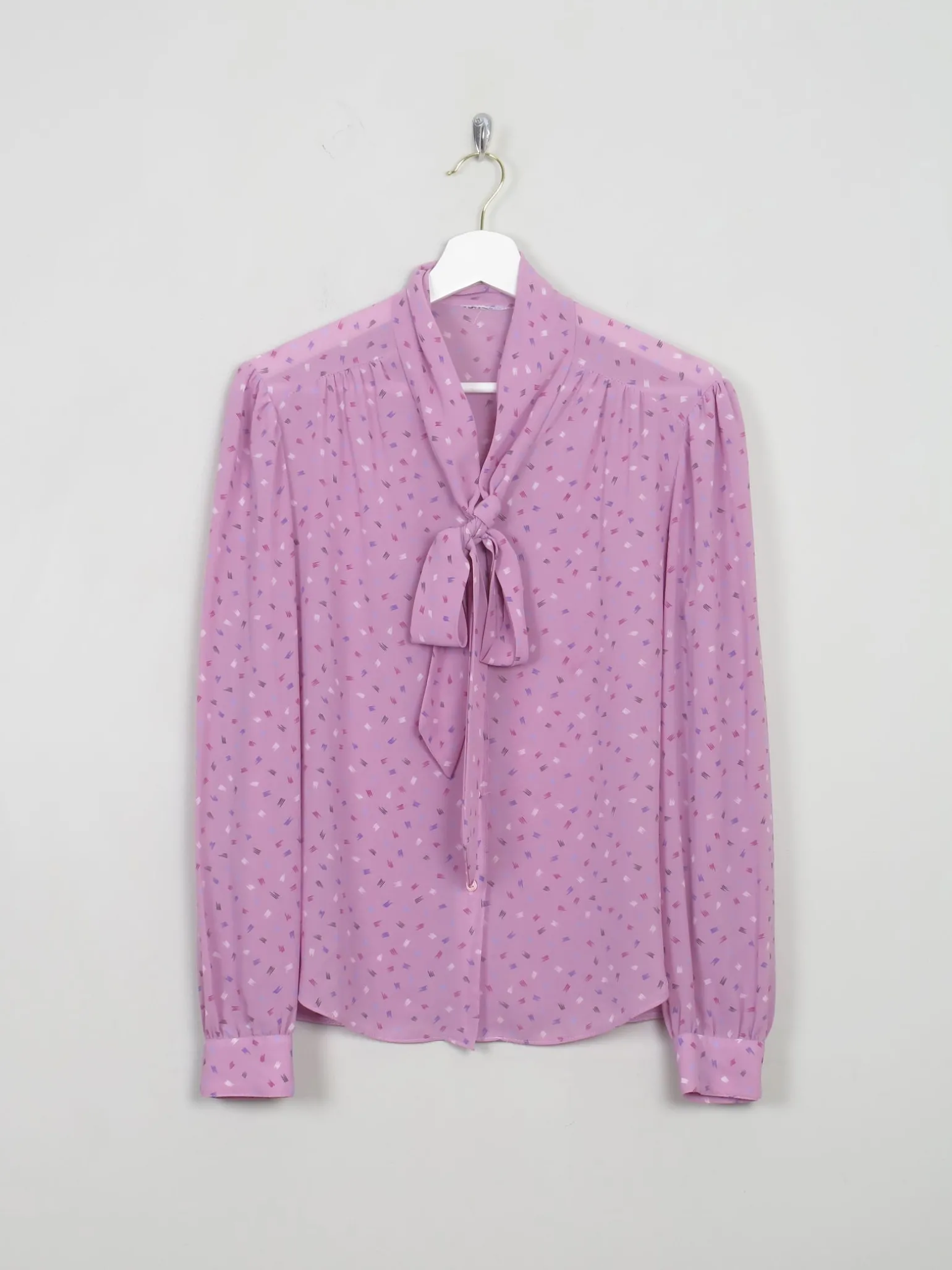 Vintage Pink Printed Tie Neck Blouse M