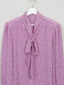 Vintage Pink Printed Tie Neck Blouse M
