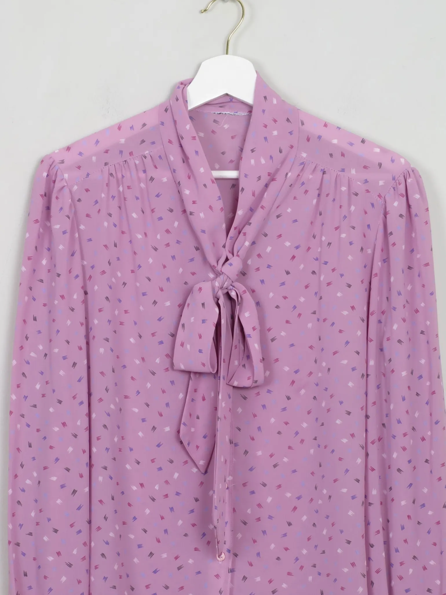 Vintage Pink Printed Tie Neck Blouse M