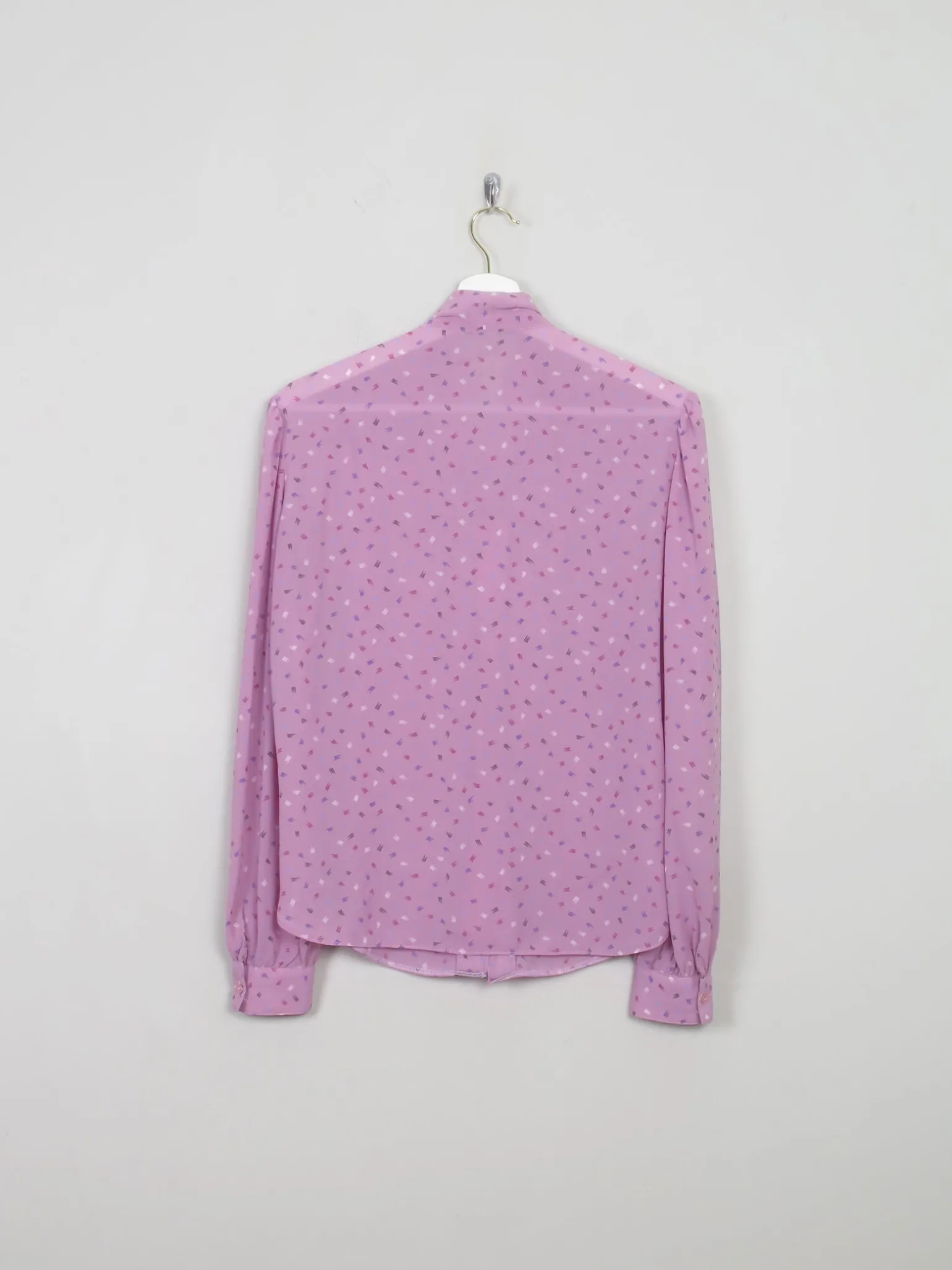Vintage Pink Printed Tie Neck Blouse M