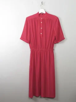 Vintage Pink Striped Dress 70s M