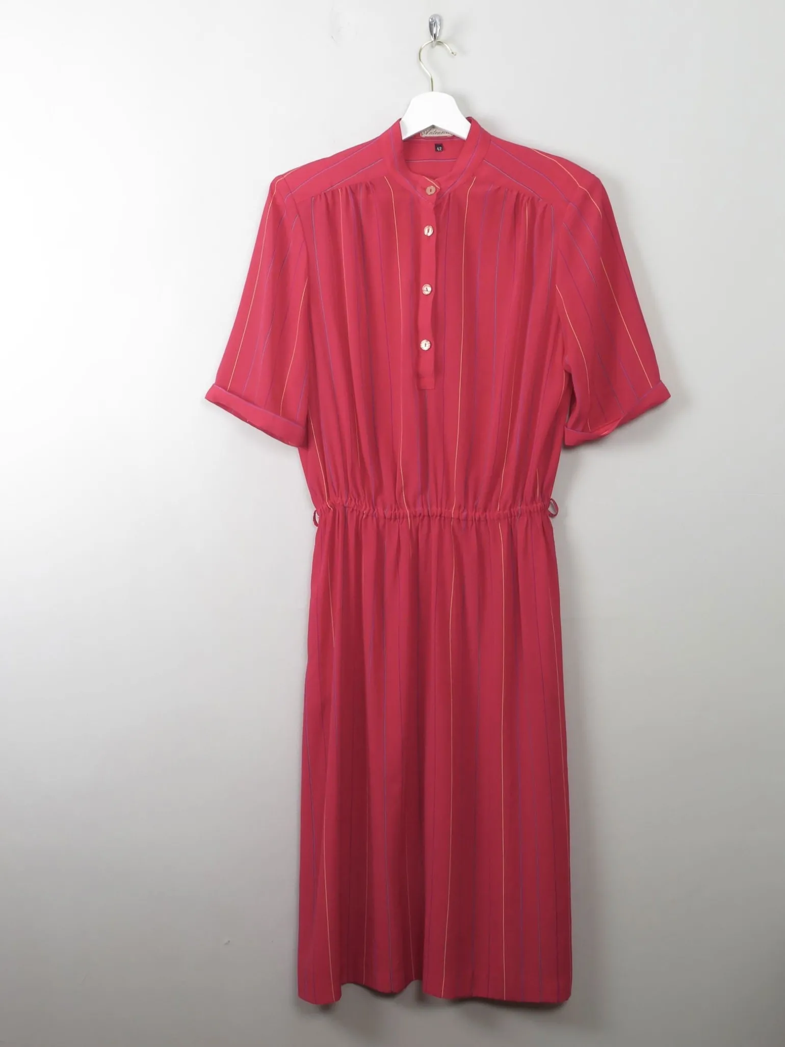 Vintage Pink Striped Dress 70s M