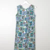 Vintage Printed Blue 1960s Dress XS
