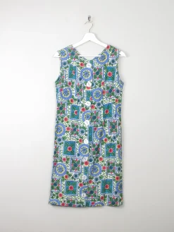 Vintage Printed Blue 1960s Dress XS