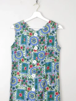 Vintage Printed Blue 1960s Dress XS