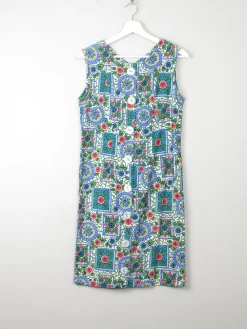 Vintage Printed Blue 1960s Dress XS