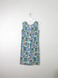Vintage Printed Blue 1960s Dress XS