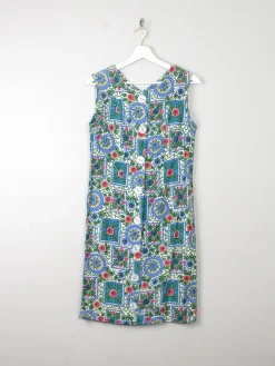 Vintage Printed Blue 1960s Dress XS