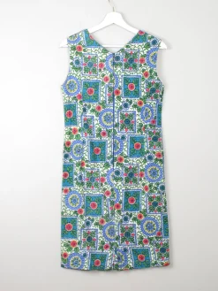 Vintage Printed Blue 1960s Dress XS