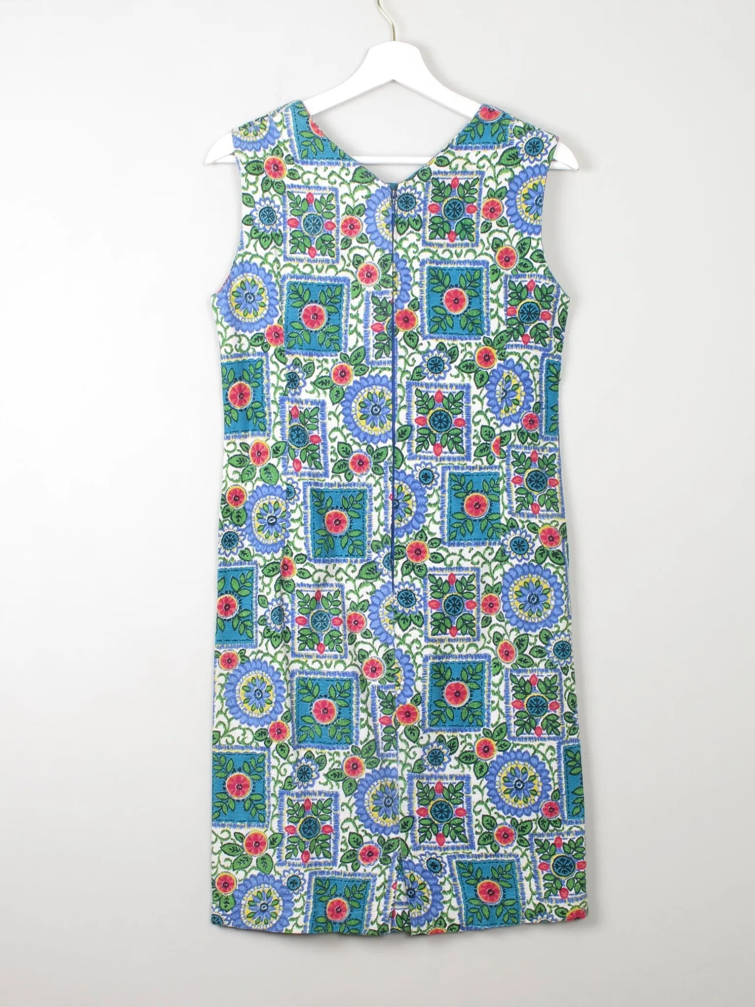 Vintage Printed Blue 1960s Dress XS