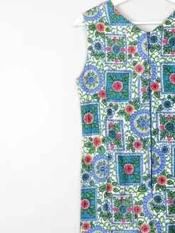 Vintage Printed Blue 1960s Dress XS