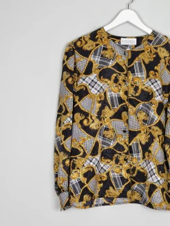 Vintage Printed Gold & Black Blouse M