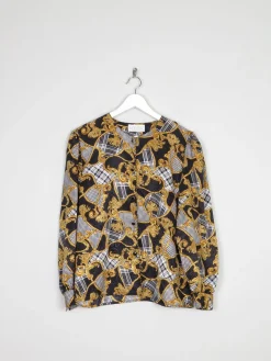 Vintage Printed Gold & Black Blouse M